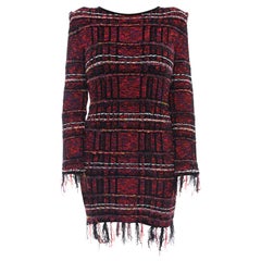 Balmain Red Check Fringe Knit Dress, Pre-fall 2017