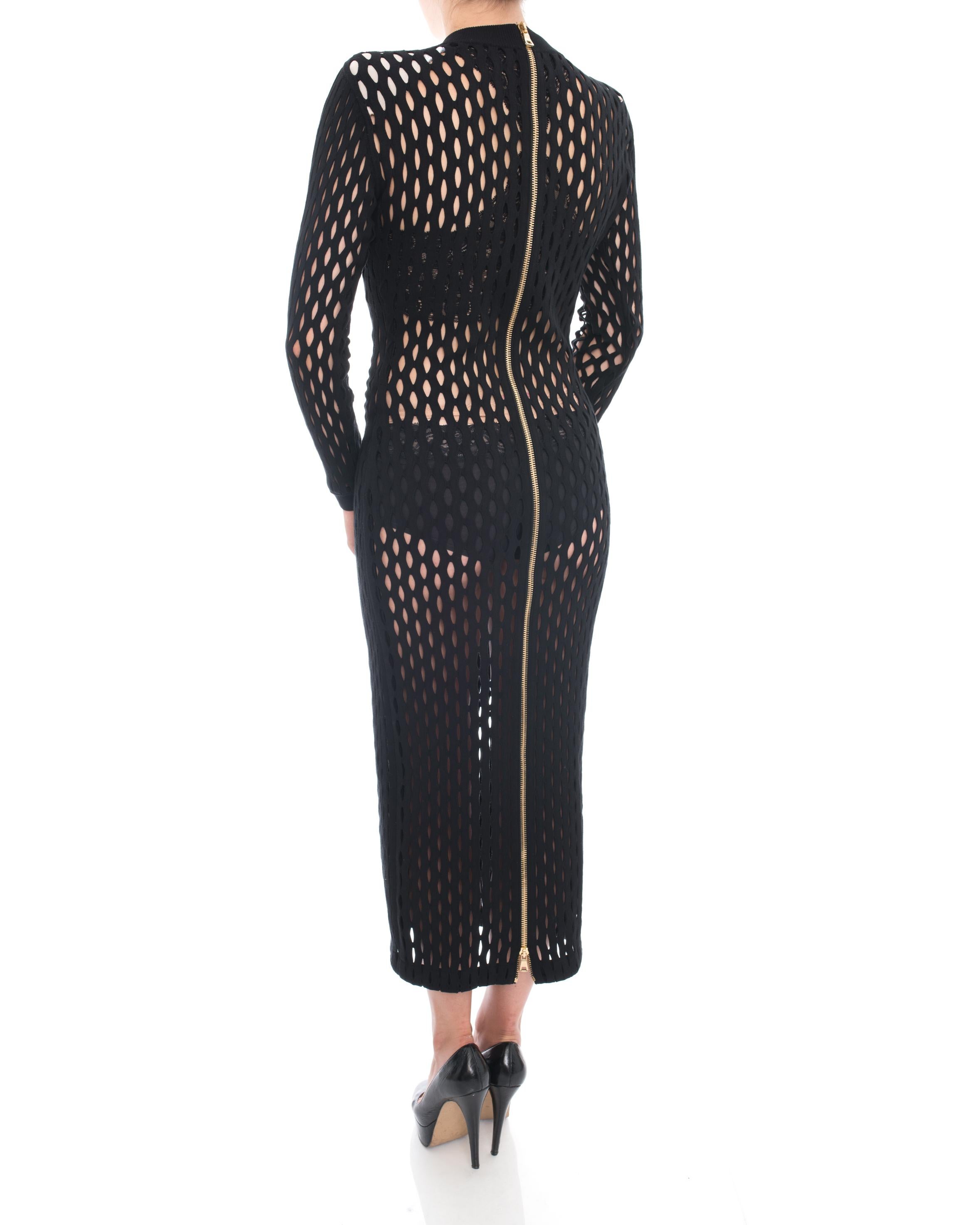Balmain Black Sheer Stretch Mesh Long Tube Dress In Excellent Condition In Toronto, ON