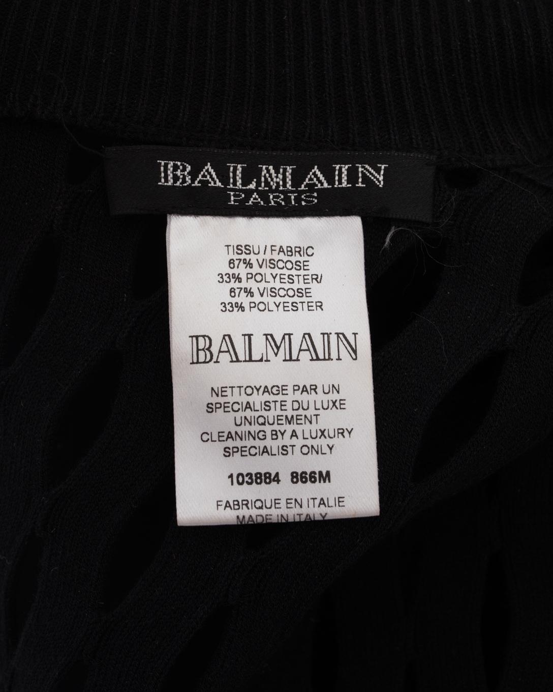 Balmain Black Sheer Stretch Mesh Long Tube Dress 7