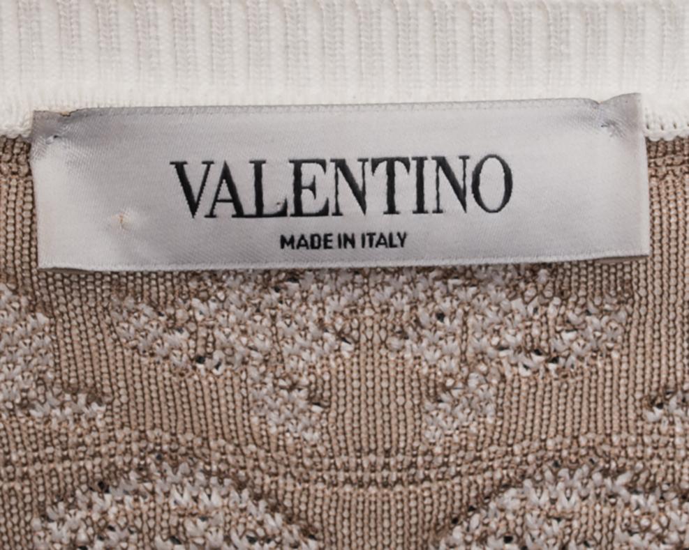 Valentino White / Brown Stretch Knit Short Sleeve Dress - M 3
