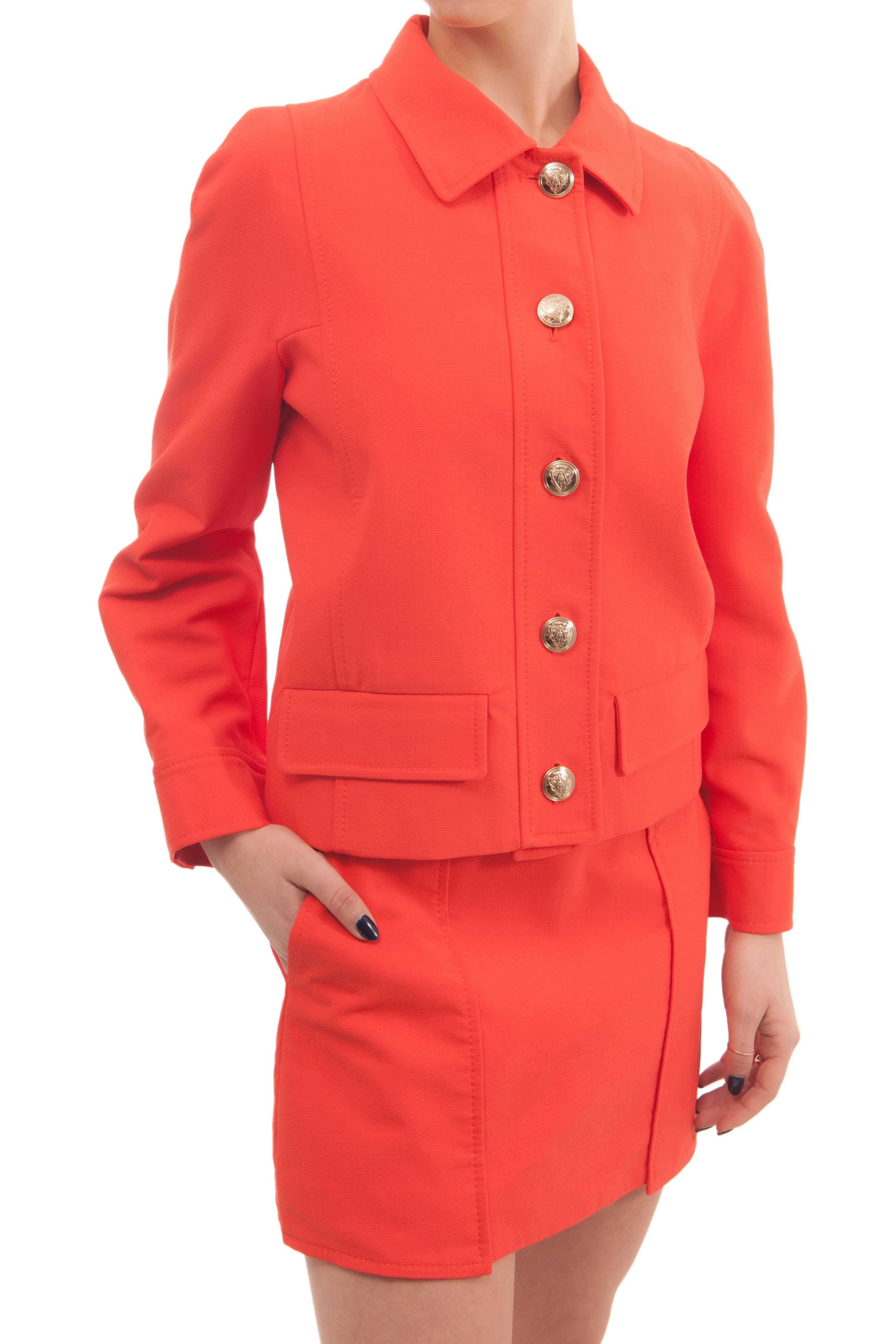 Gucci 1960 Style Skirt Suit with Gold Shield Buttons In Excellent Condition In Toronto, ON