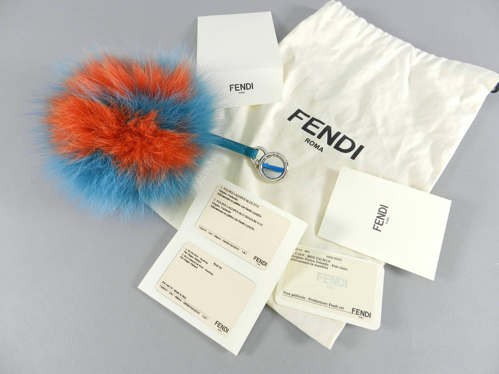 Women's Fendi Turquoise and Orange Letter V Fox Fur Bag Bug Bag Charm  
