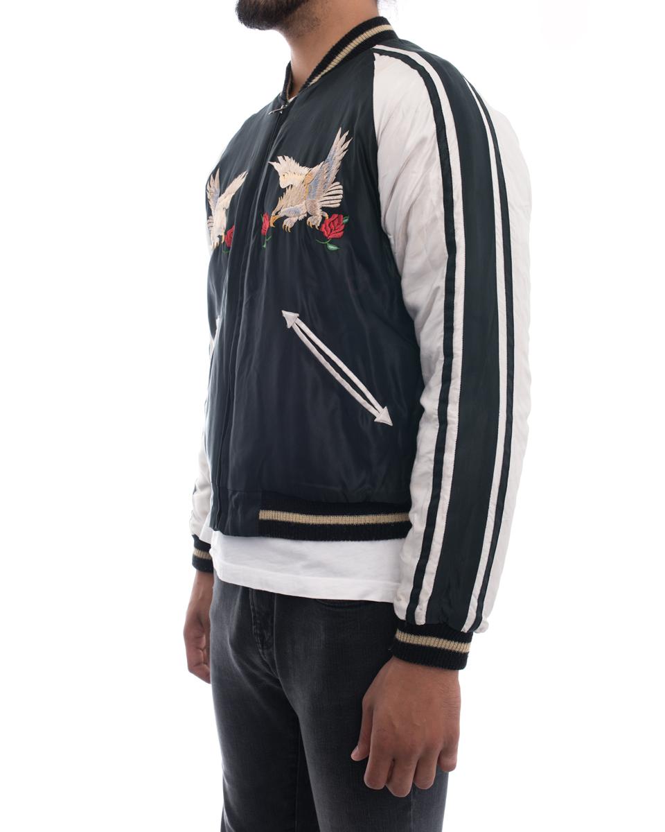 Toyo Tailor Tokyo Skull Embroidered Sukajan Souvenir Jacket.  Reversible design with eagle and rose and 1950 31st bomb squad skull and crossbones on back.  Contemporary remake inspired by vintage 1950’s sukajans. Padded satin.  Marked size Japan M