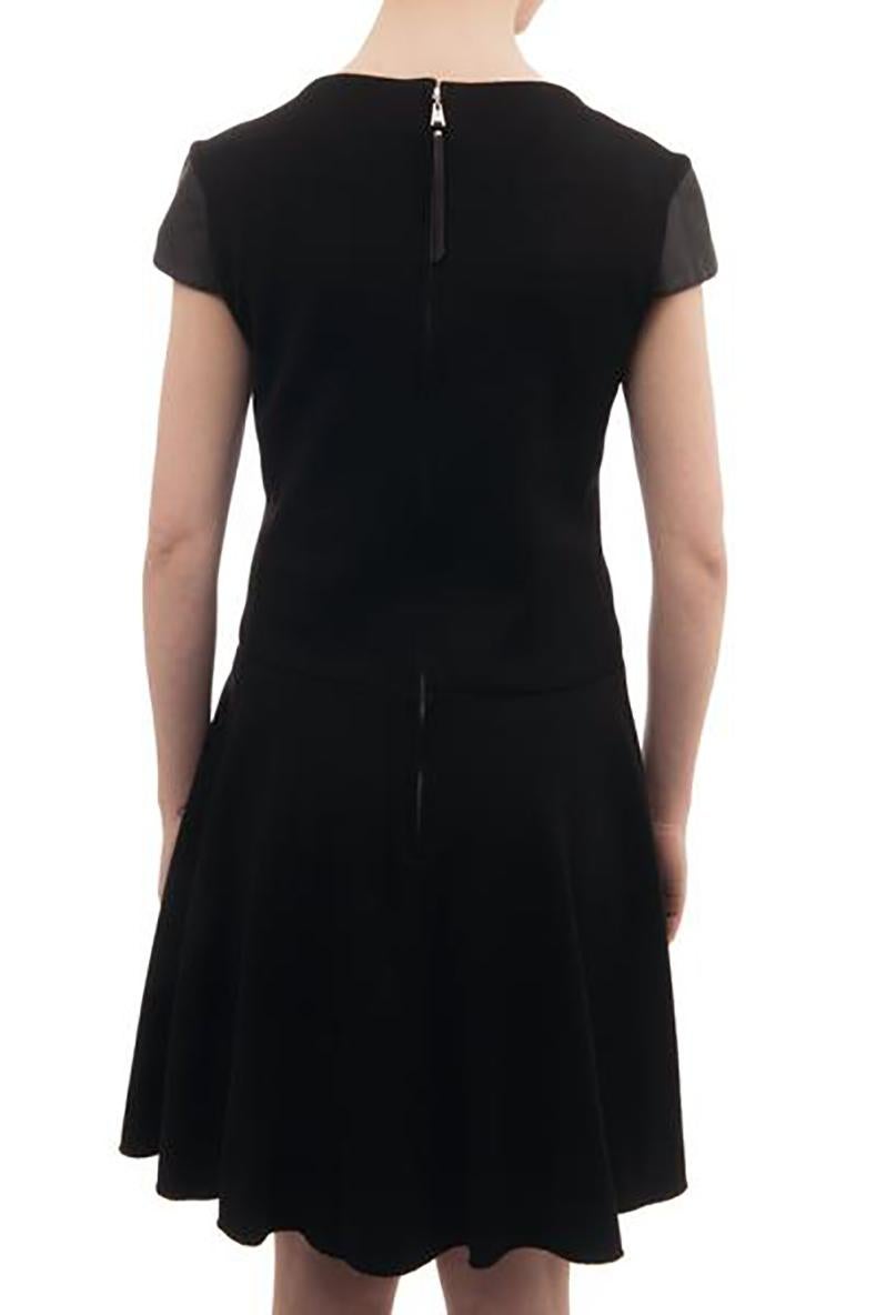 Women's Louis Vuitton Black Wool Knit Jersey Dress with Leather Cap Sleeves