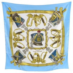Hermes Grand Uniforme Light Baby Blue and White 90cm Scarf