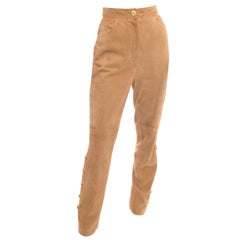 Chanel Vintage 1980’s Tan High Waisted Suede Pants with Buttons - 6