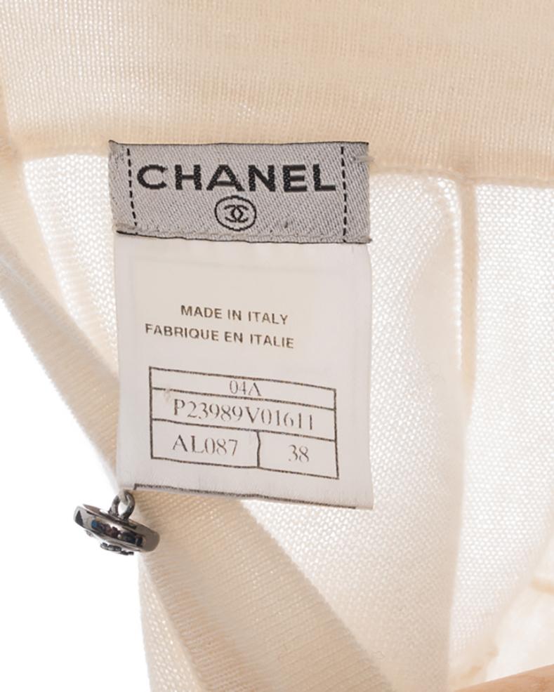 Chanel 04A Ivory Cashmere Knit Top with Sequin Bead Fringe - 6 2