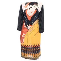 Dries Van Noten Silk Printed Japanese Dress with Satin Sleeves - 6