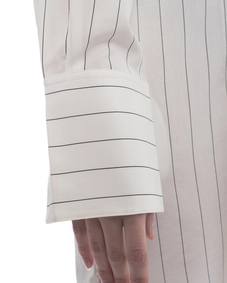 Women's Celine Off White Cotton Pinstripe Shirt Dress - M