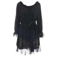 Alberta Ferretti Black Boho Dress with Gold Lace Hem – 8