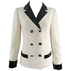 Chanel 15A Ivory Wool Jacket with Patent Leather Trim