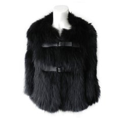 J. Mendel Black Fur Cape Jacket with Leather Buckles