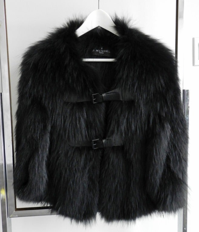 J. Mendel Black Fur Cape Jacket with Leather Buckles 2