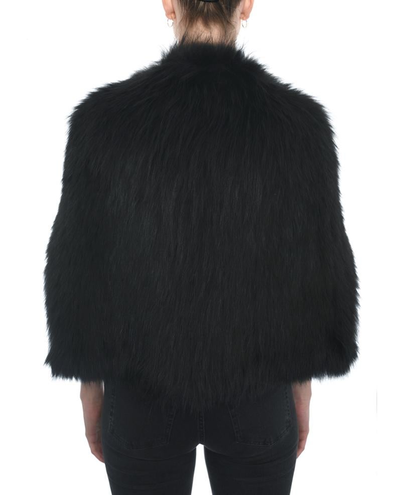 J. Mendel Black Fur Cape Jacket with Leather Buckles 1