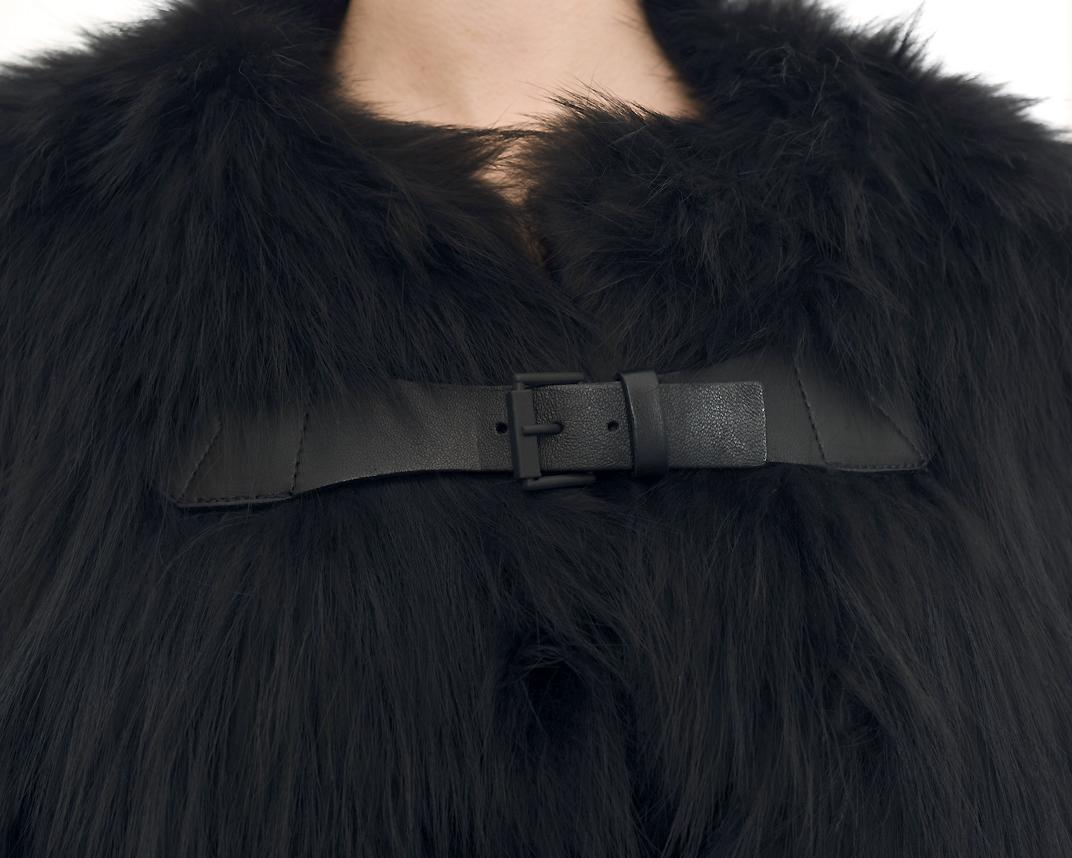 J. Mendel Black Fur Cape Jacket with Leather Buckles 4