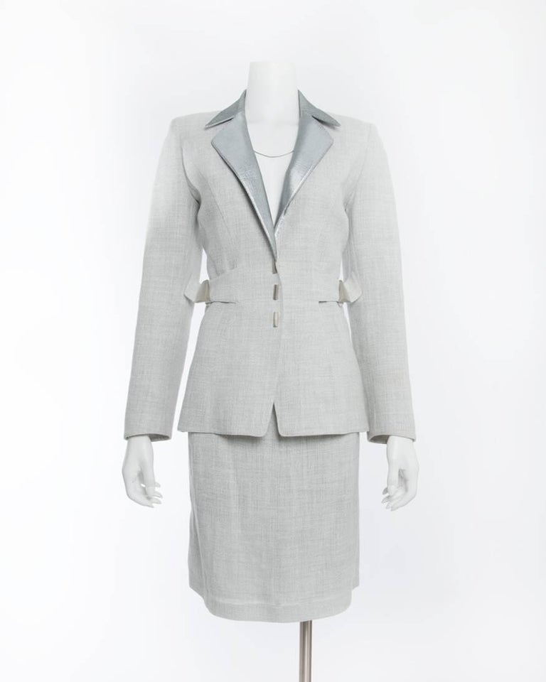 Thierry Mugler Couture Vintage Grey and Silver Linen Skirt Suit, 1990s ...