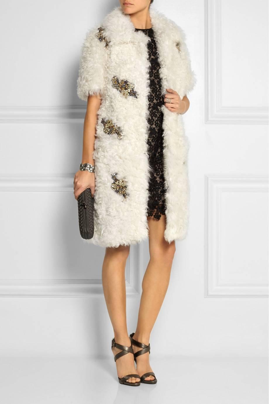 Erdem Jeweled Shearling Runway Coat In New Condition In Toronto, ON