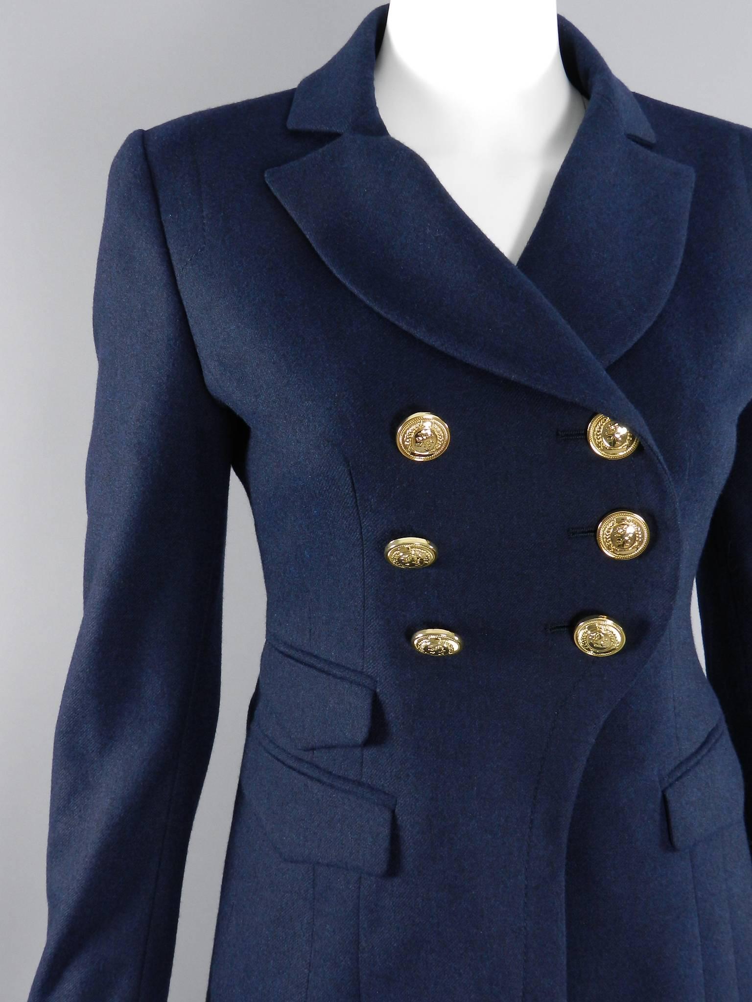 Altuzarra Navy Military Runway Jacket with Gold Buttons In New Condition In Toronto, ON