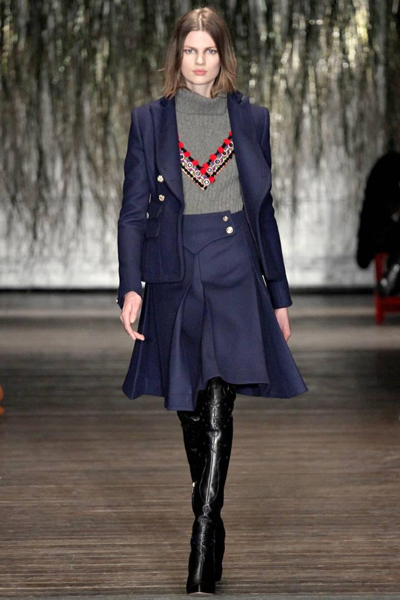 Altuzarra fall 2012 runway jacket. Navy military jacket with gold buttons. New and unworn with original pricetag of $2410+. Tagged size 40 (USA 6). Actual garment bust is 38