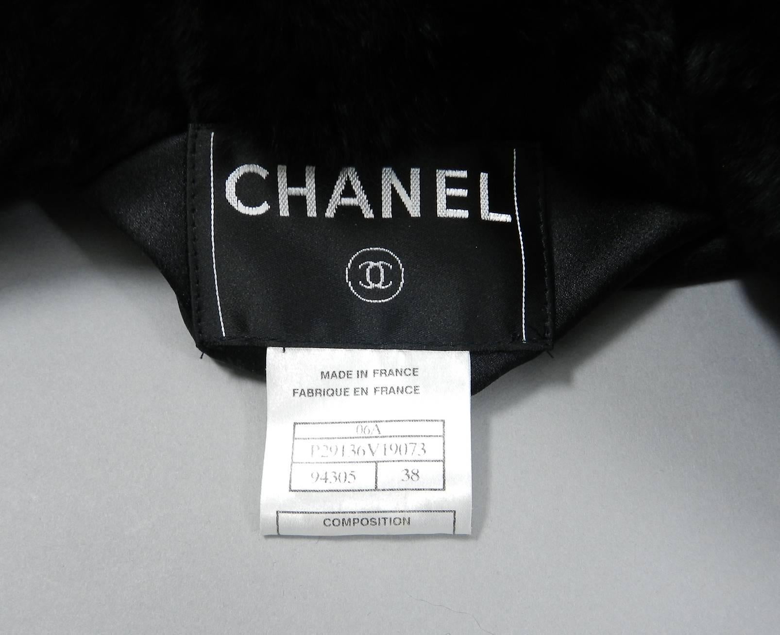Women's Chanel Long Black Wool Coat with Fur Trim