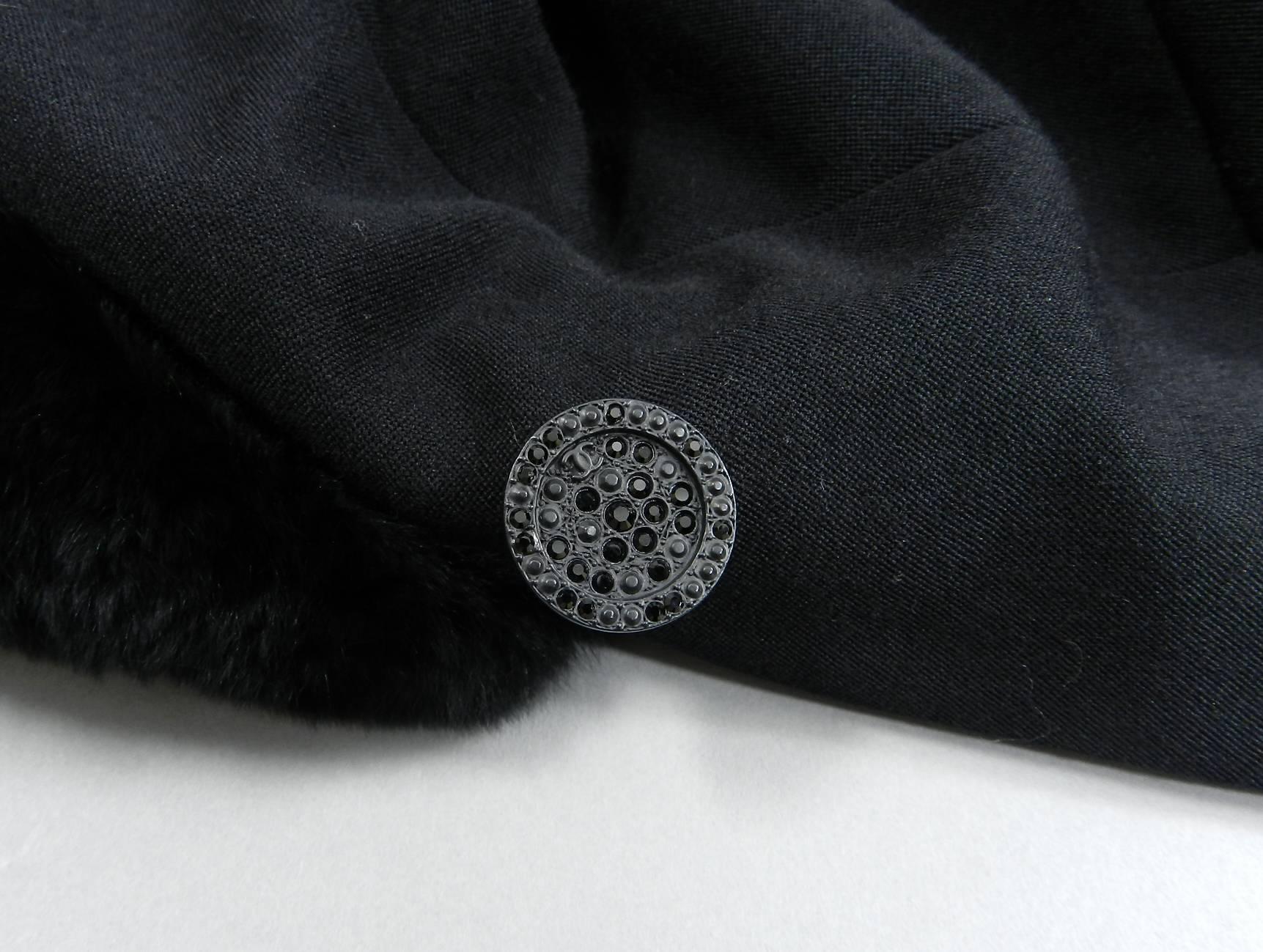 Chanel Long Black Wool Coat with Fur Trim 1