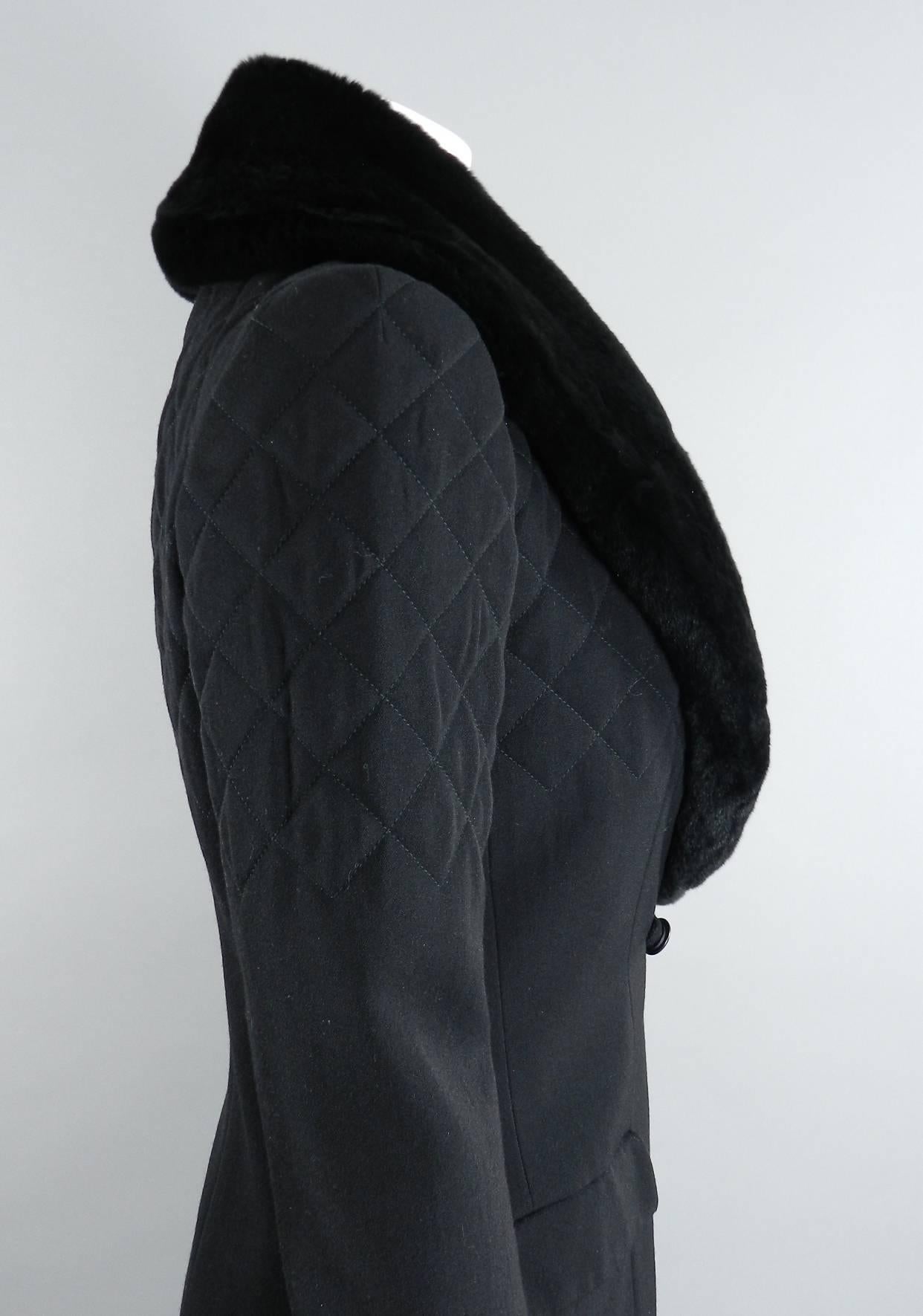 Chanel Long Black Wool Coat with Fur Trim 4