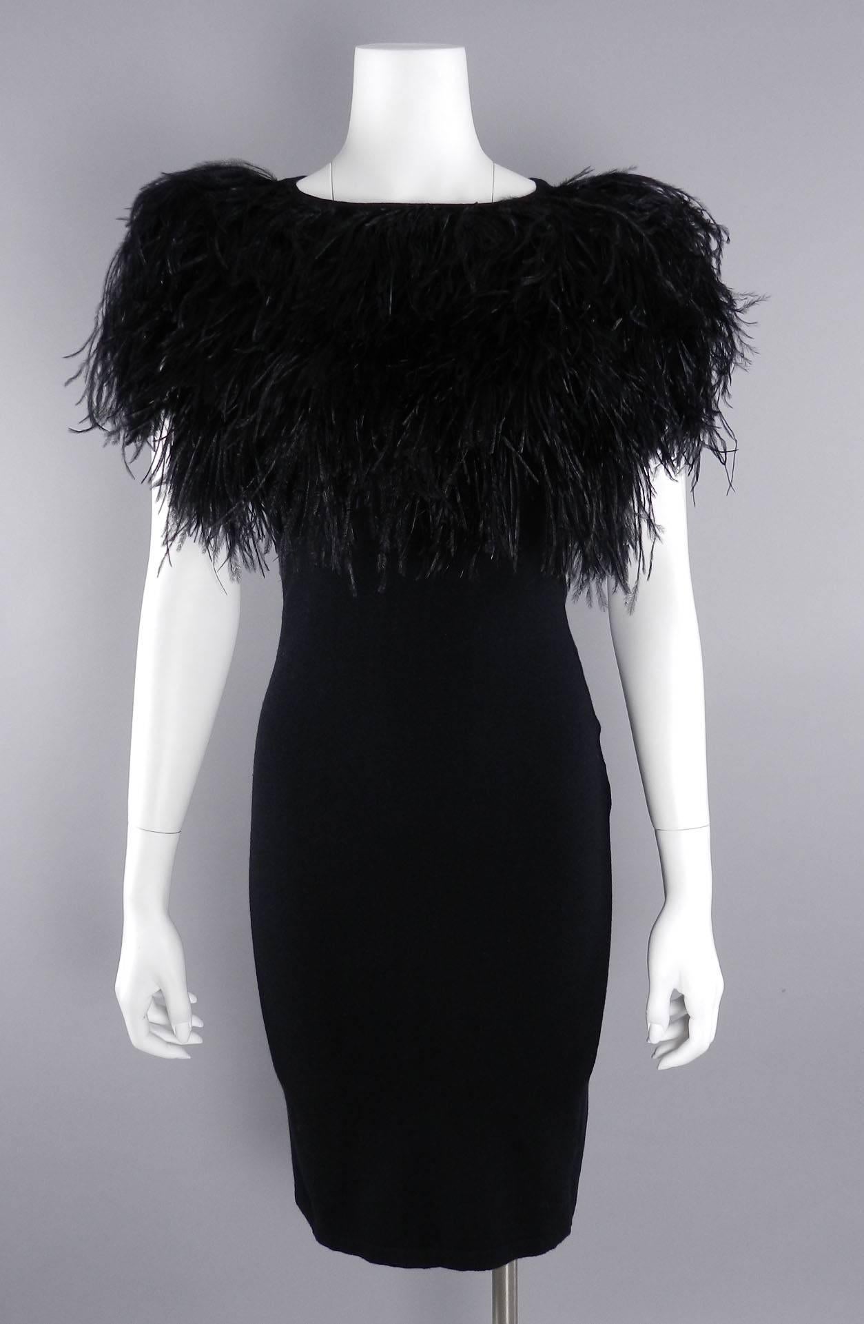 Women's Giambattista Valli Black Ostrich Feather Trim Dress