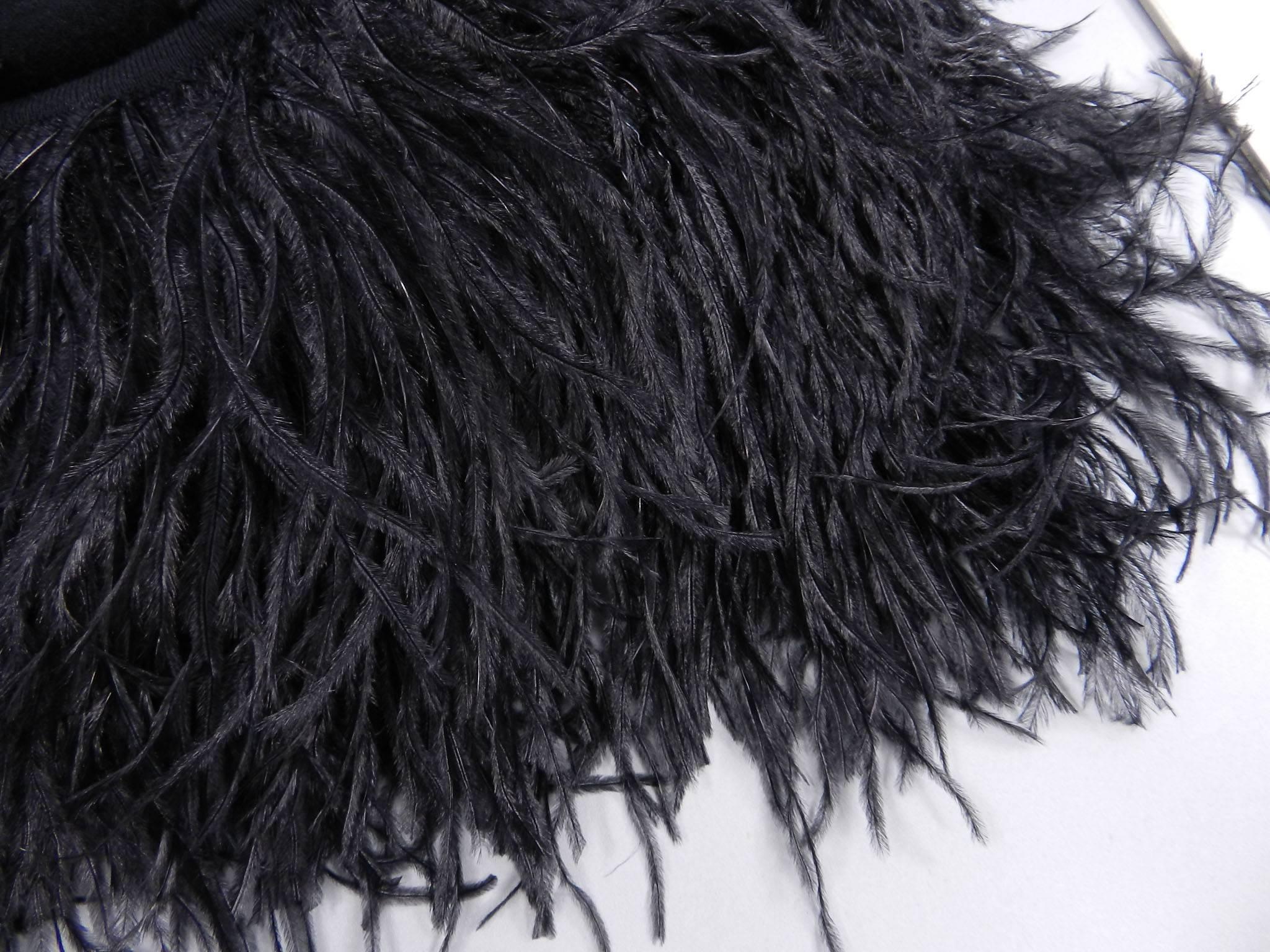 Giambattista Valli Black Ostrich Feather Trim Dress In Excellent Condition In Toronto, ON