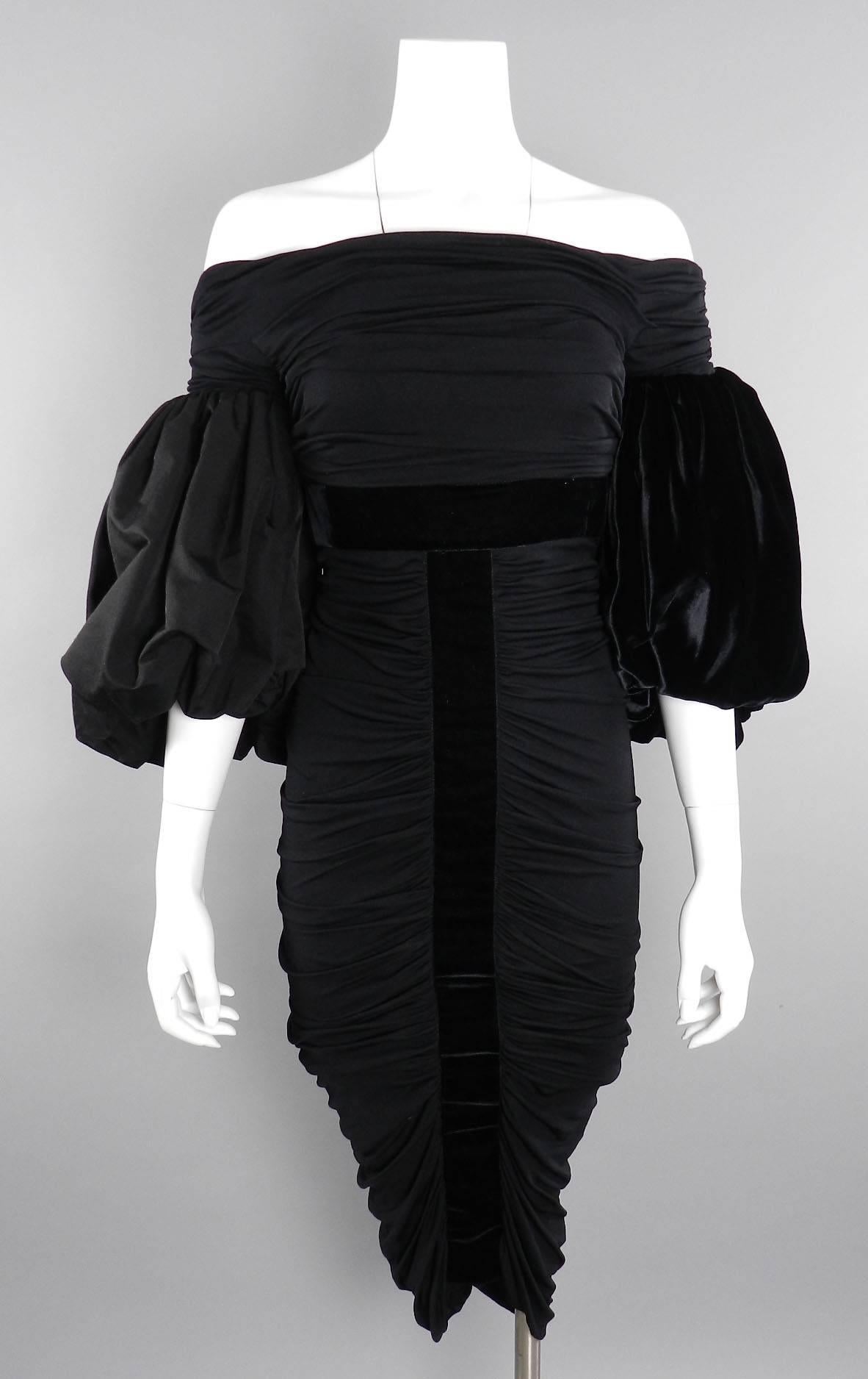 Giambattista Valli Black Ruched Silk and Velvet Runway Dress 4