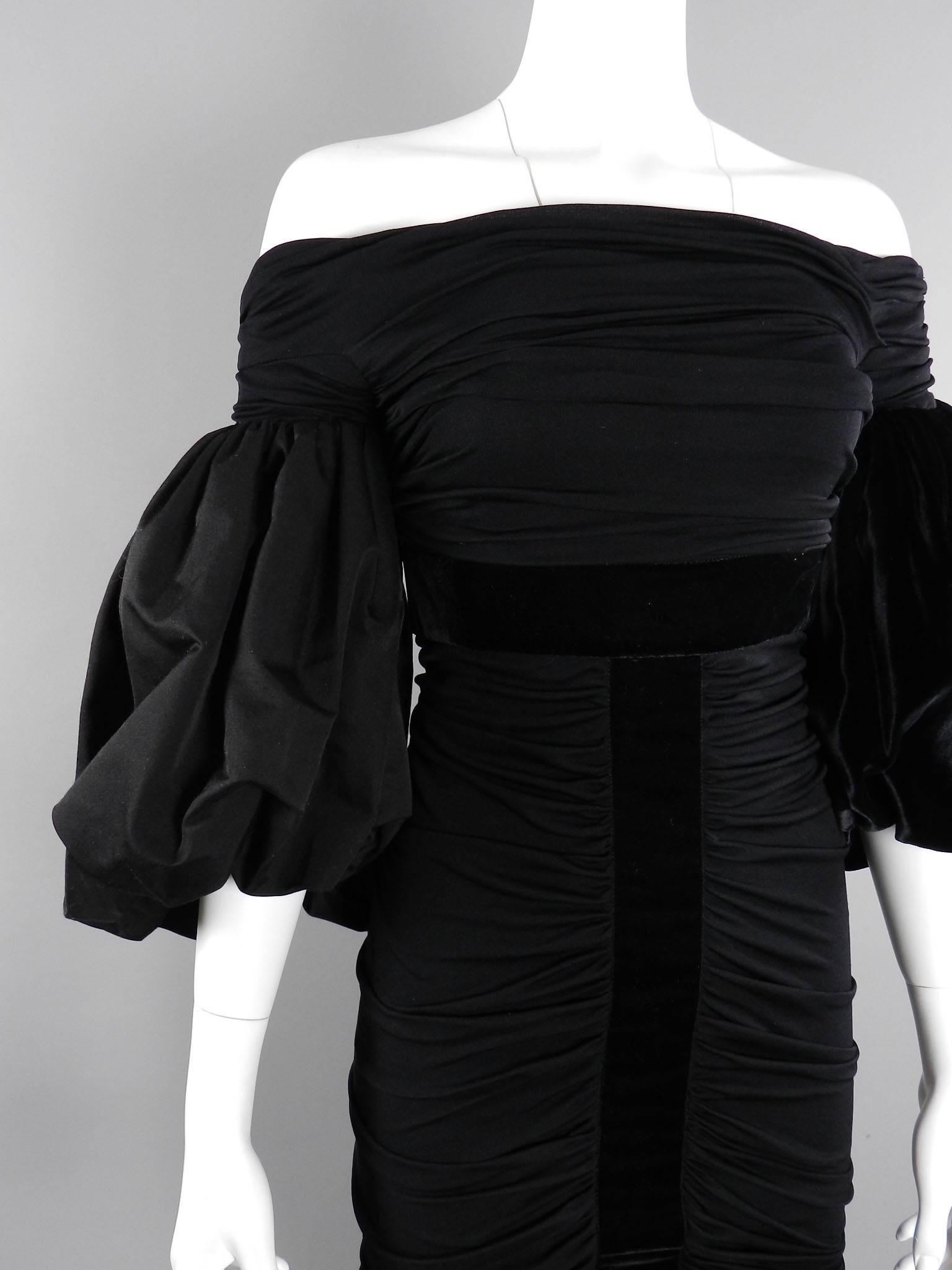 Giambattista Valli Black Ruched Silk and Velvet Runway Dress In Excellent Condition In Toronto, ON