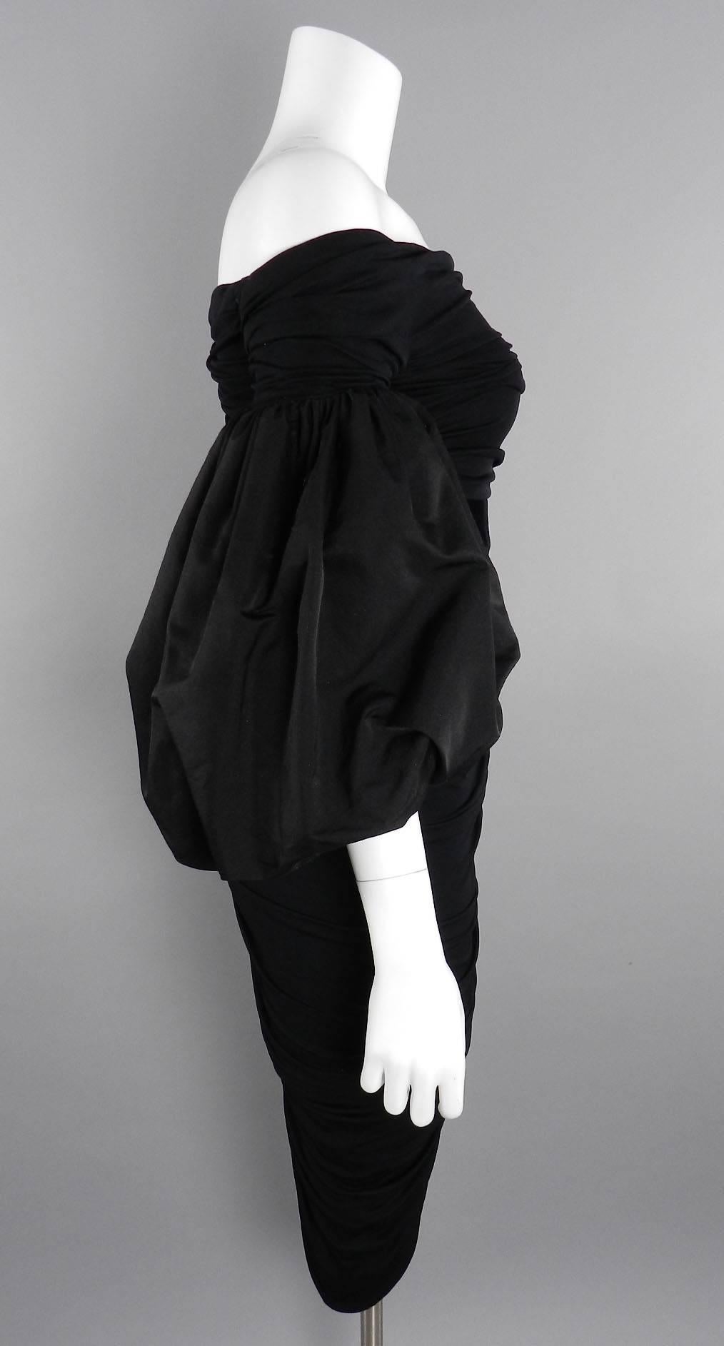 Women's Giambattista Valli Black Ruched Silk and Velvet Runway Dress