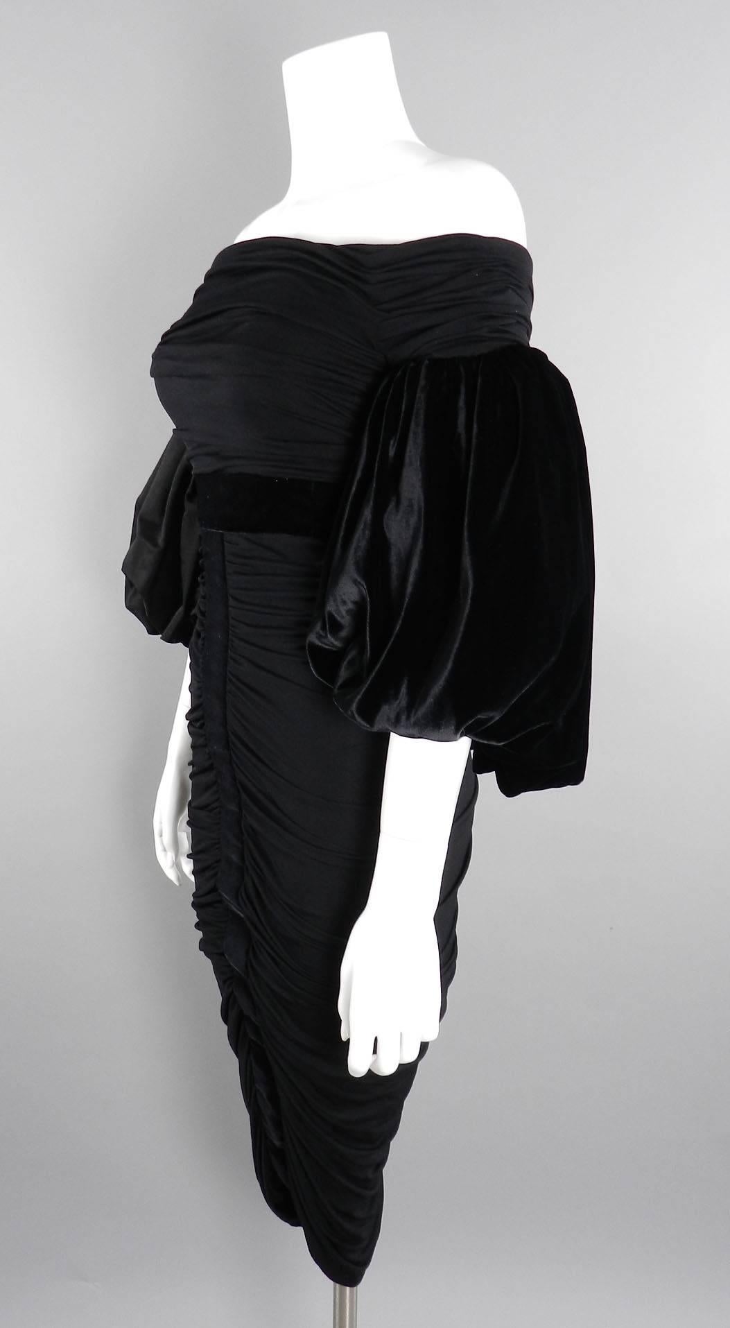 Giambattista Valli Black Ruched Silk and Velvet Runway Dress 1