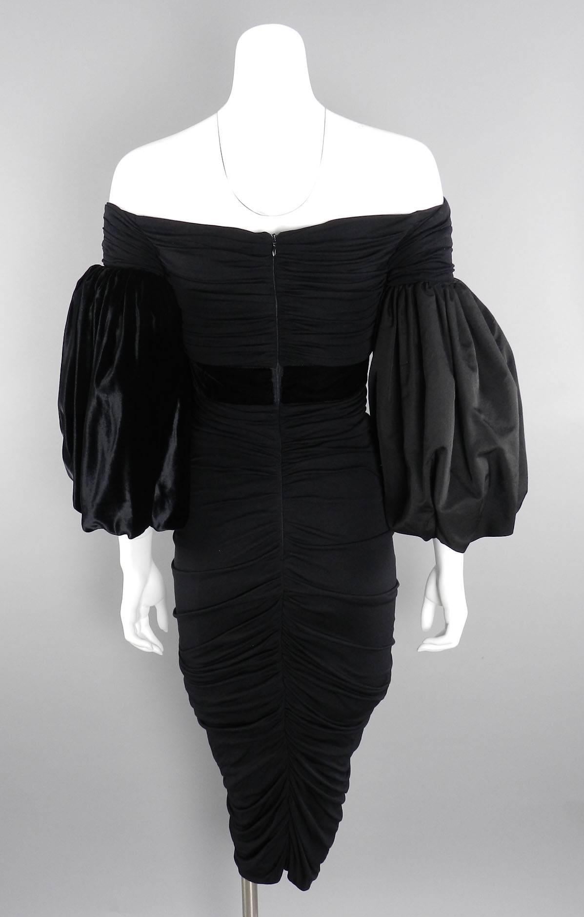 Giambattista Valli Black Ruched Silk and Velvet Runway Dress 2