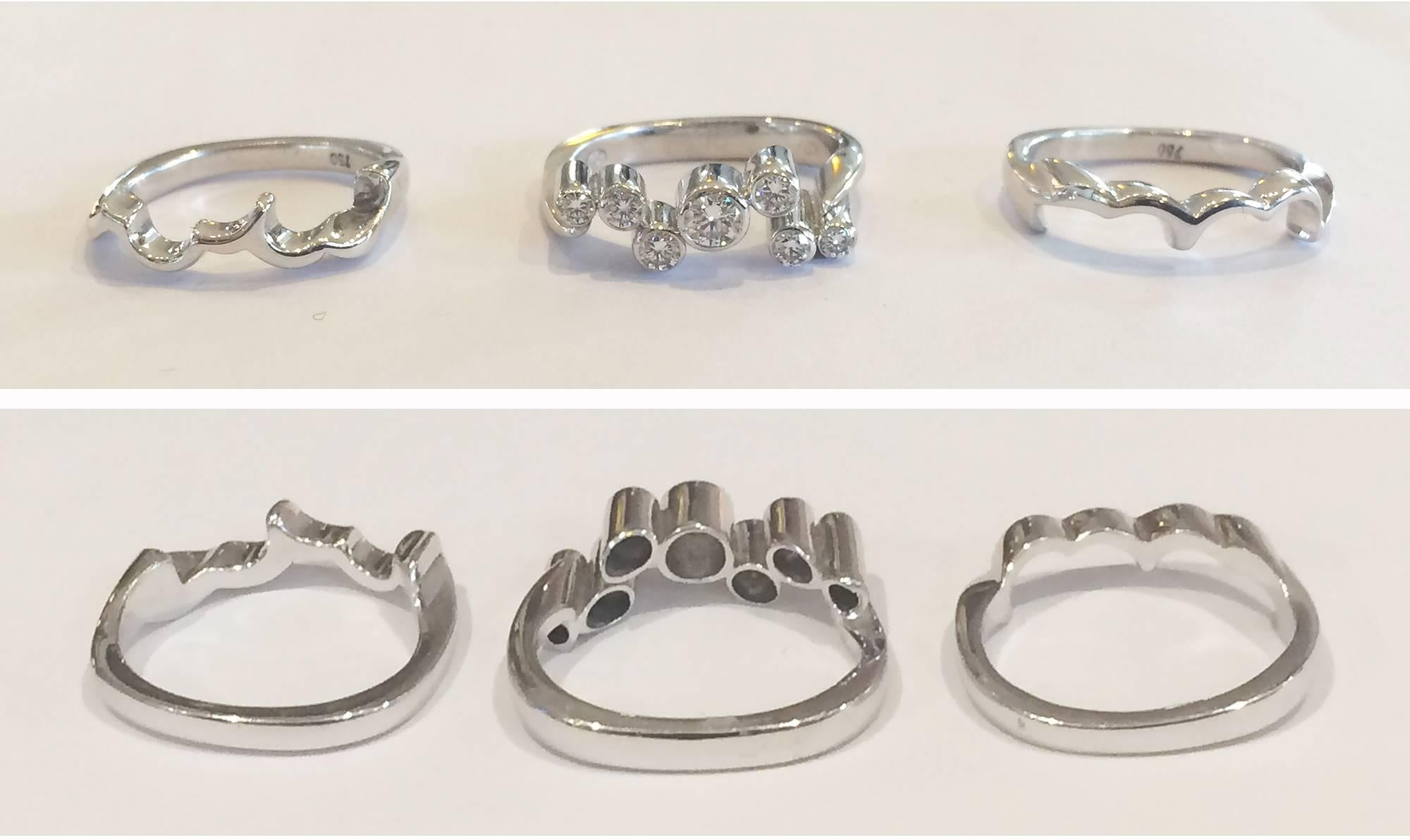 Modernist Georg Jensen Diamond and 18k white gold diamond engagement and wedding rings 