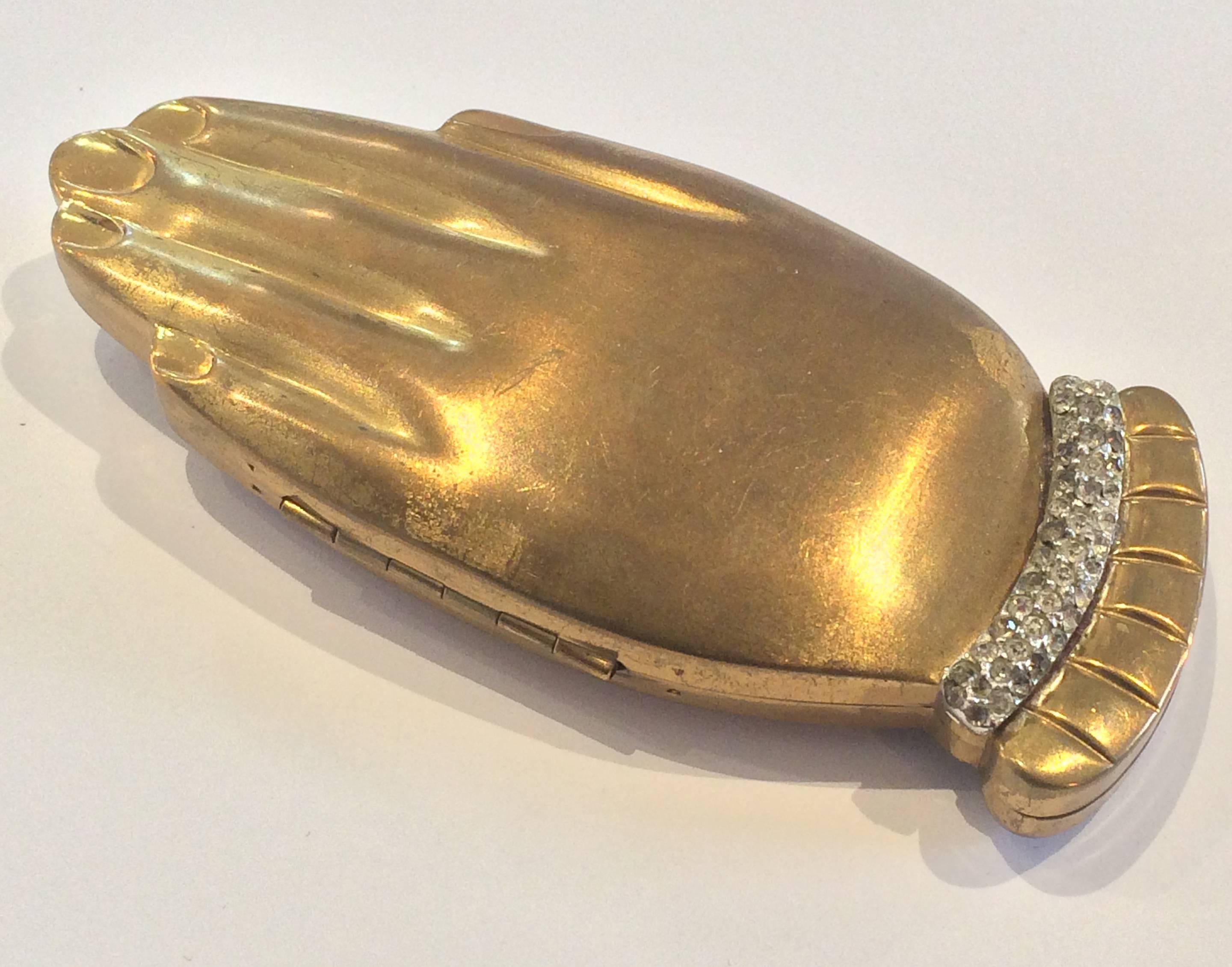 Women's Volupte Golden Gesture Figural compact with rhinestone bracelet