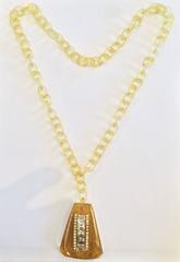 Art Deco huge Applejuice and Bakelite pendant necklace set with rhinestones