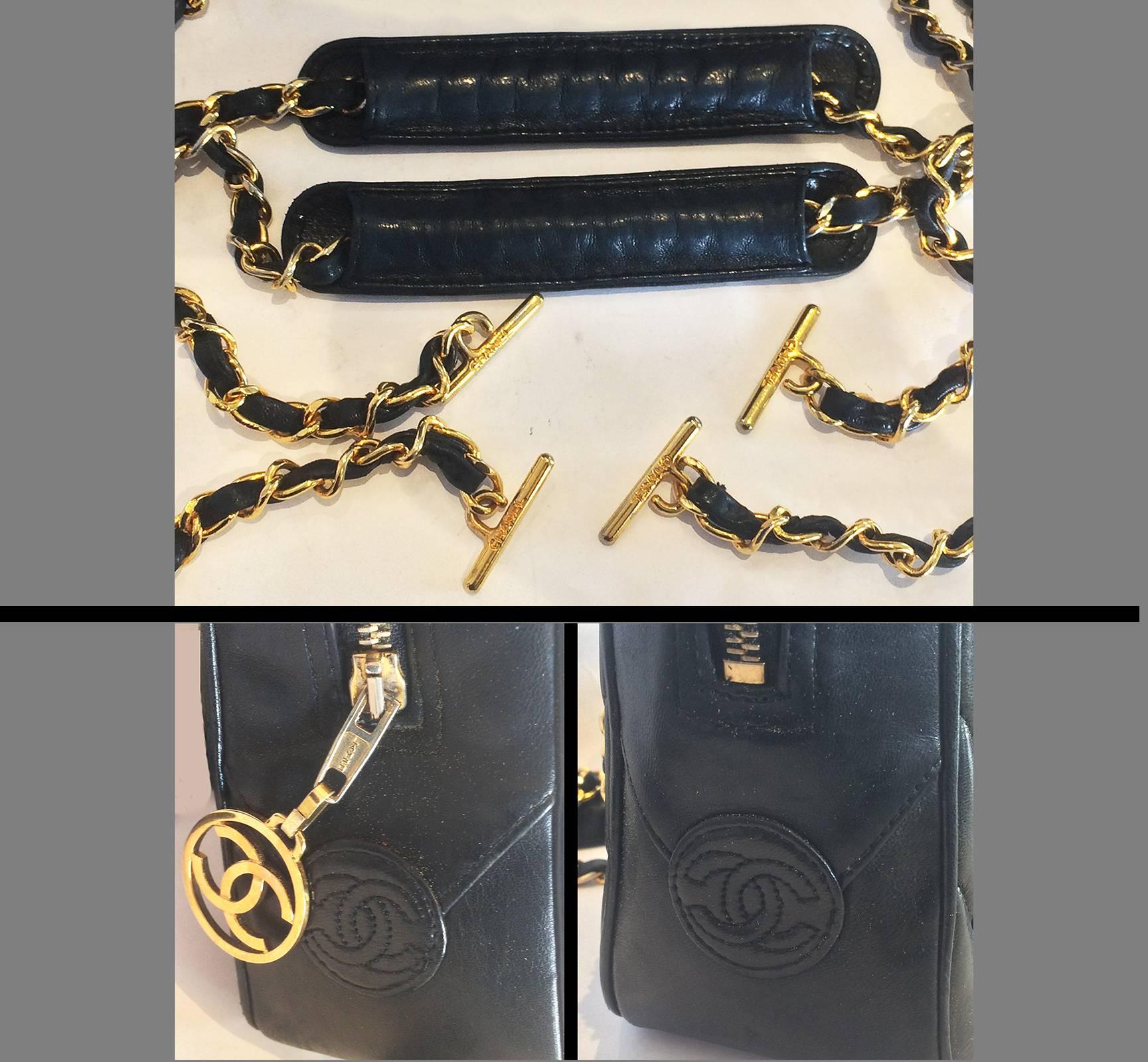 Authentic Chanel Black V Stitch Handbag Bag 1