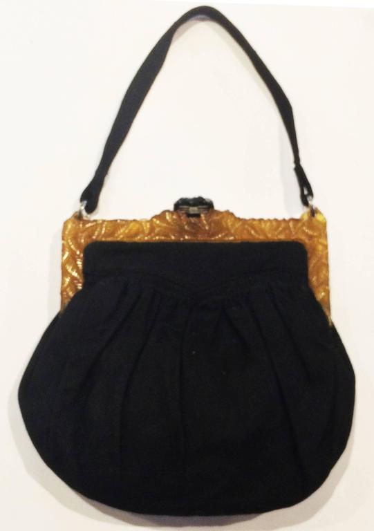 Art Deco, Rare black Suede Handbag, with carved Appl juice Bakelite ...