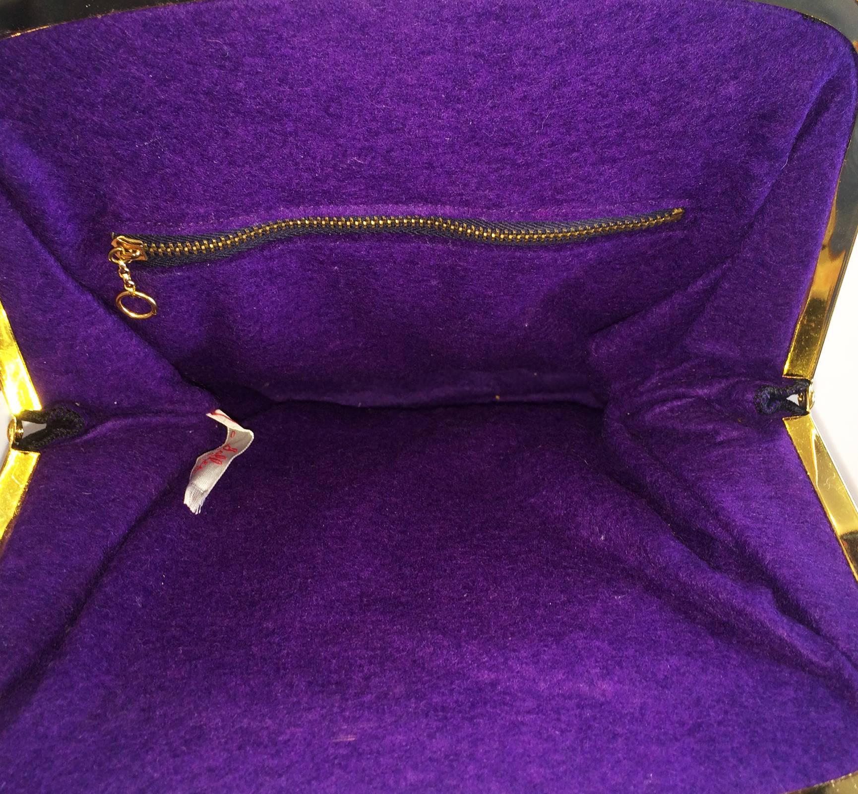 Rare Jolles of Paris gilt metal and velvet Poodle bag Handbag In Excellent Condition In Daylesford, Victoria