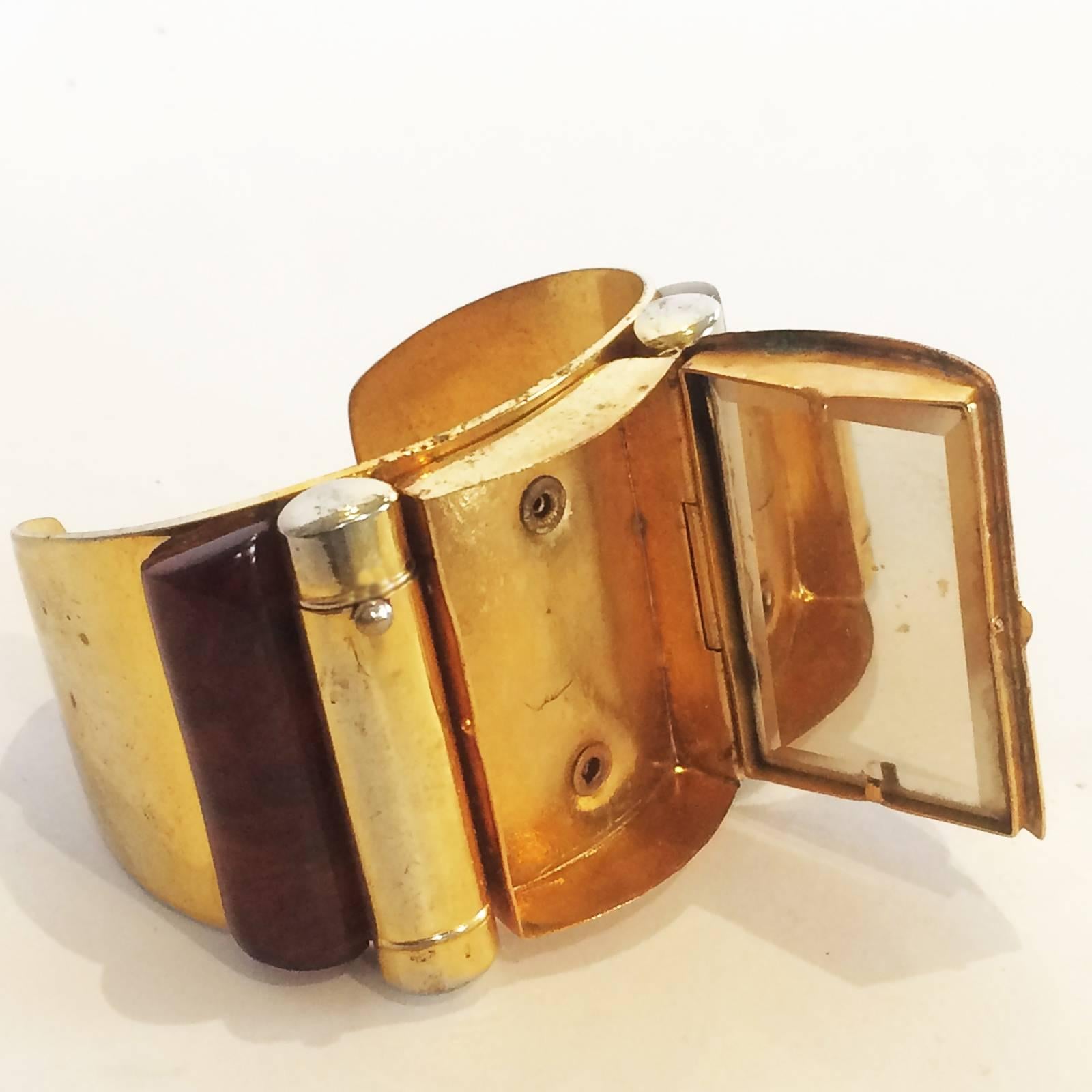Art Deco Rare Albert Dumand Signed Compact and Lipstick bangle cuff bracelet