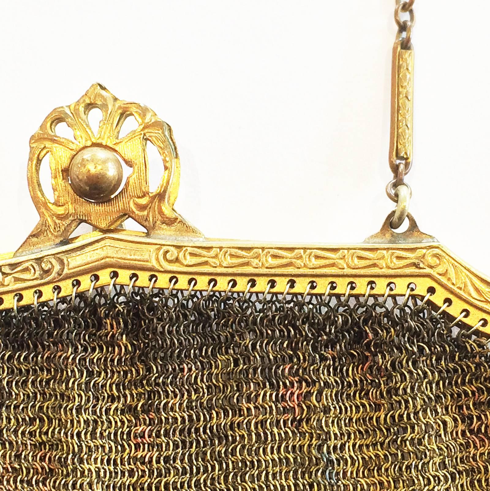 Brown Art Deco Whiting and Davis watercolour mesh evening purse