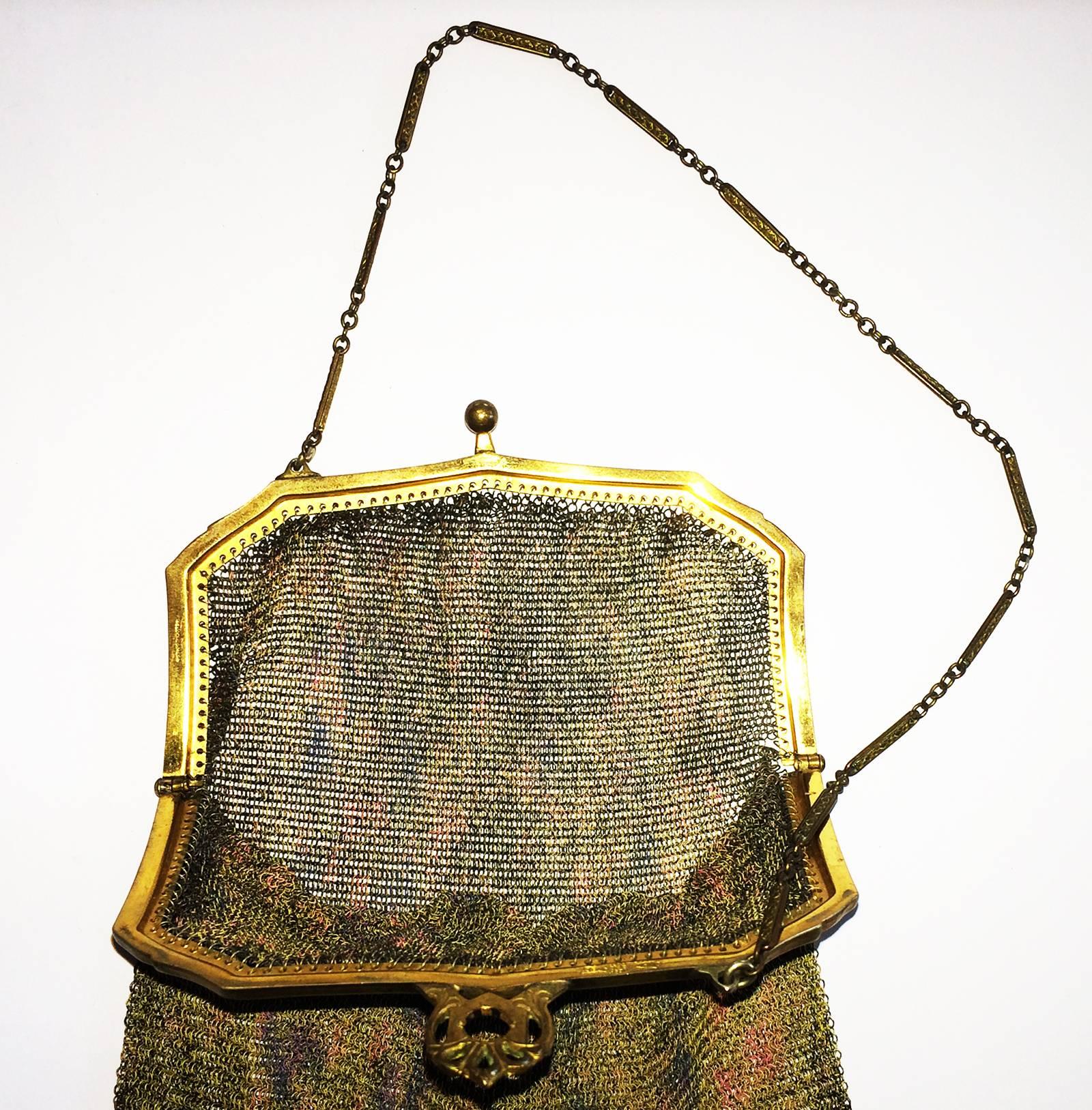 Art Deco Whiting and Davis watercolour mesh evening purse In Excellent Condition In Daylesford, Victoria