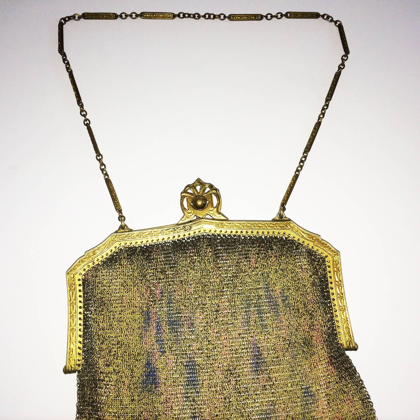 Art Deco Whiting and Davis watercolour mesh evening purse 1