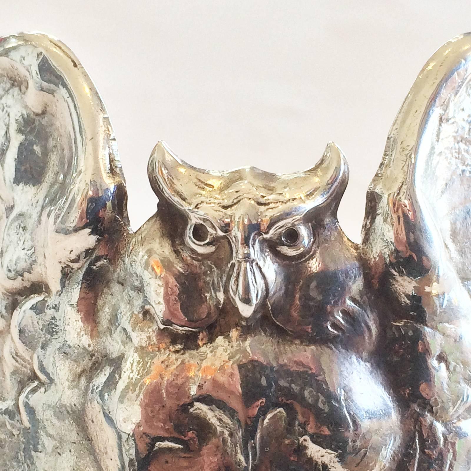 Art Deco Owl Cuff in 800 Sterling European Coin Silver quality. An amazing image, capturing the Owl to perfection, face, wings, talons, etc.. Even the eyes have been oxidised to highlight the face. A cuff that is a real statement piece with a