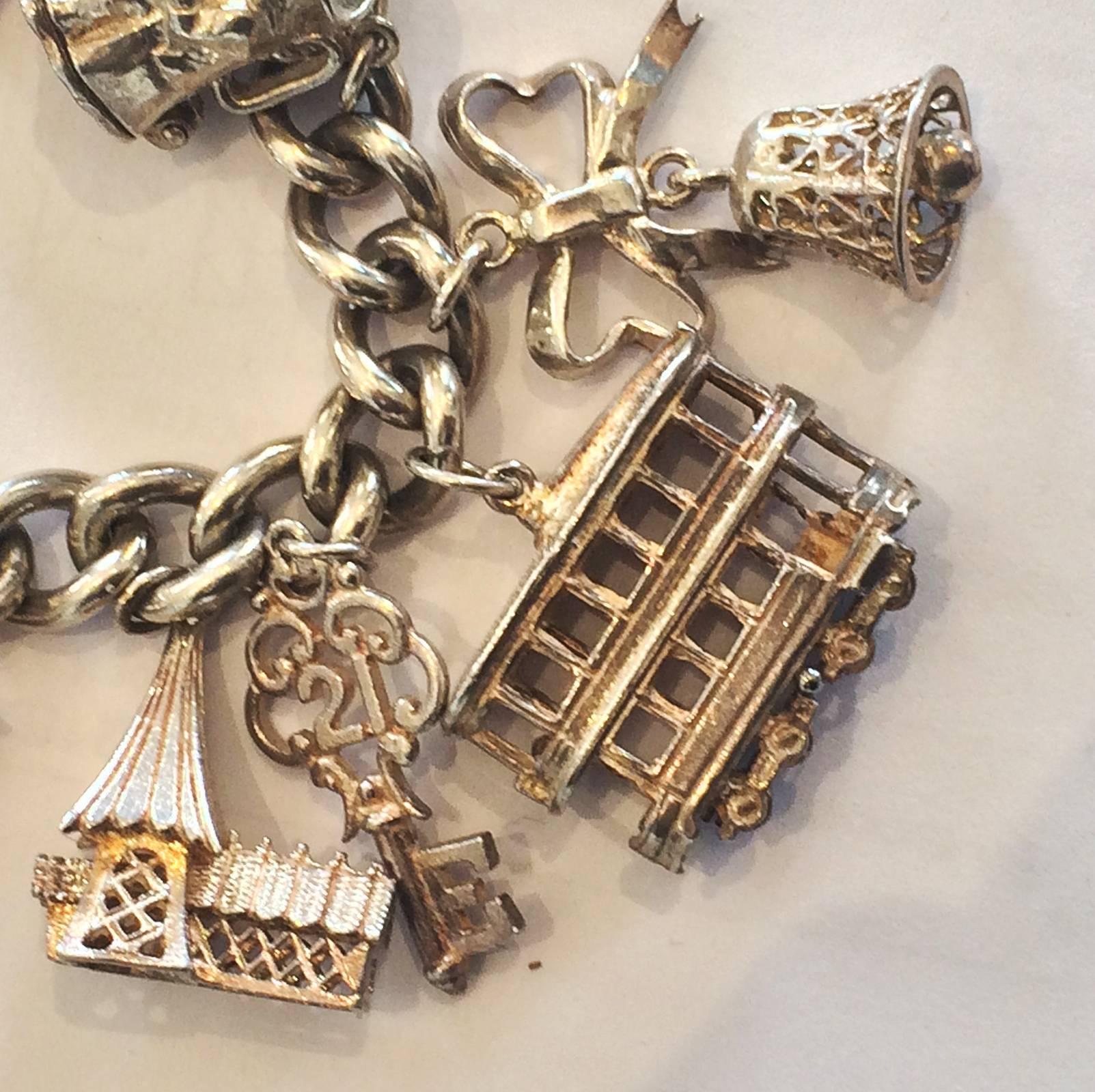 Women's or Men's Vintage Sterling Silver loaded charm bracelet 