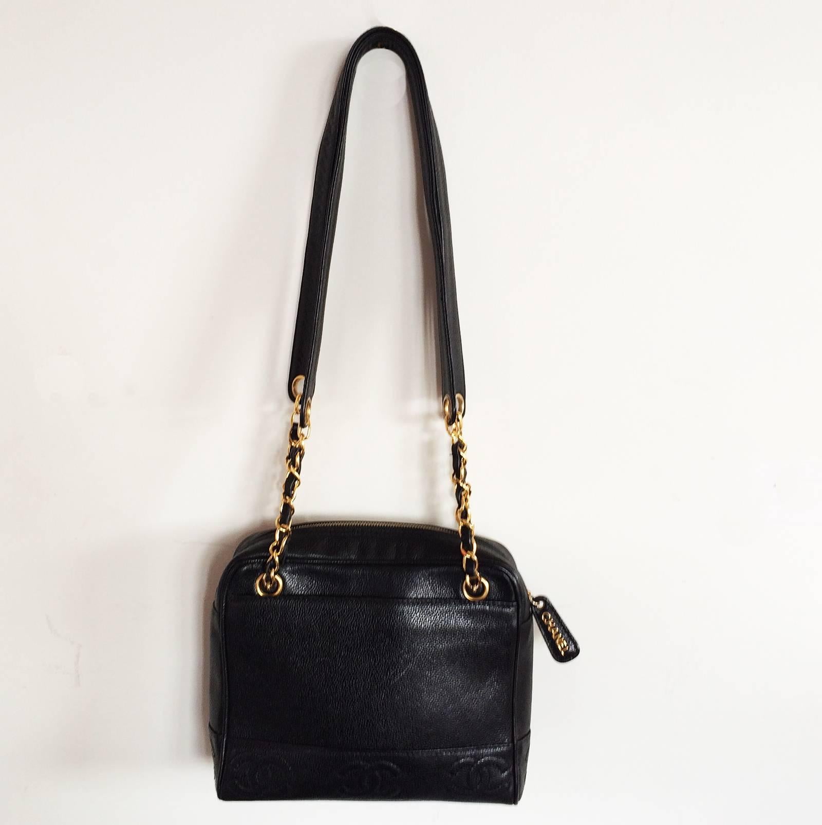 Black Chanel black caviar leather crossbody bag handbag