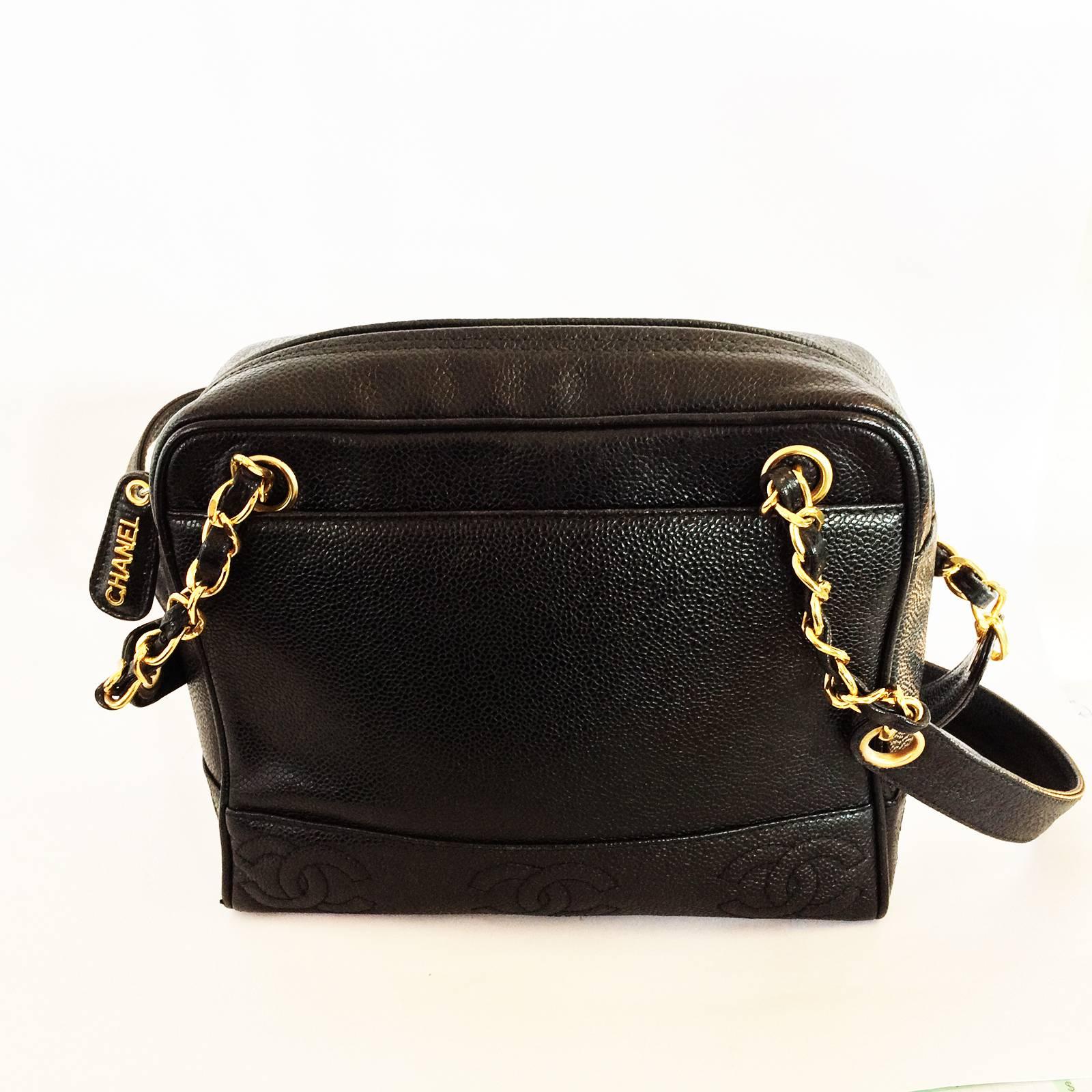 Chanel black caviar leather crossbody bag handbag 1