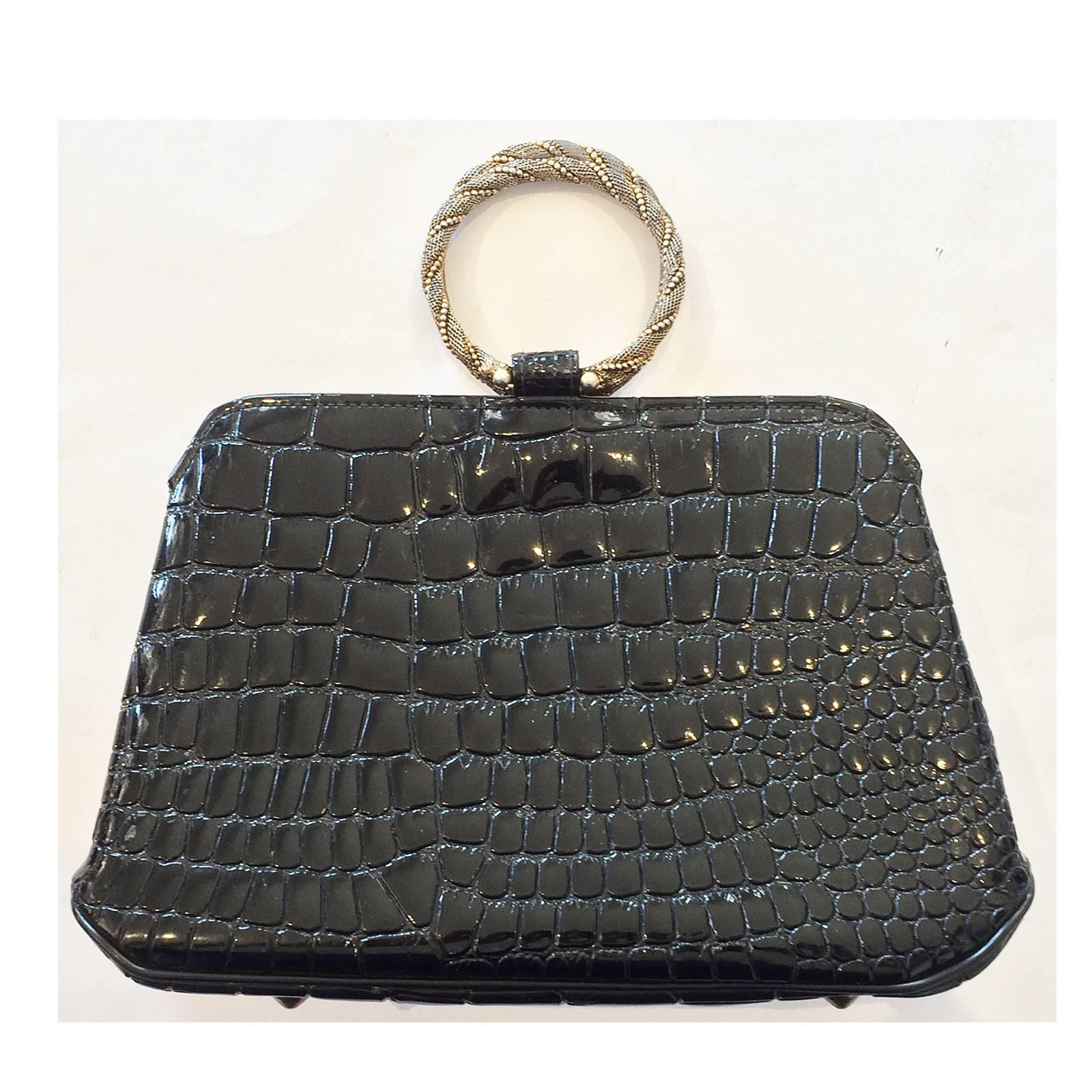 Mid Century 1950s Crocodile imprint leather bag by Garay 1