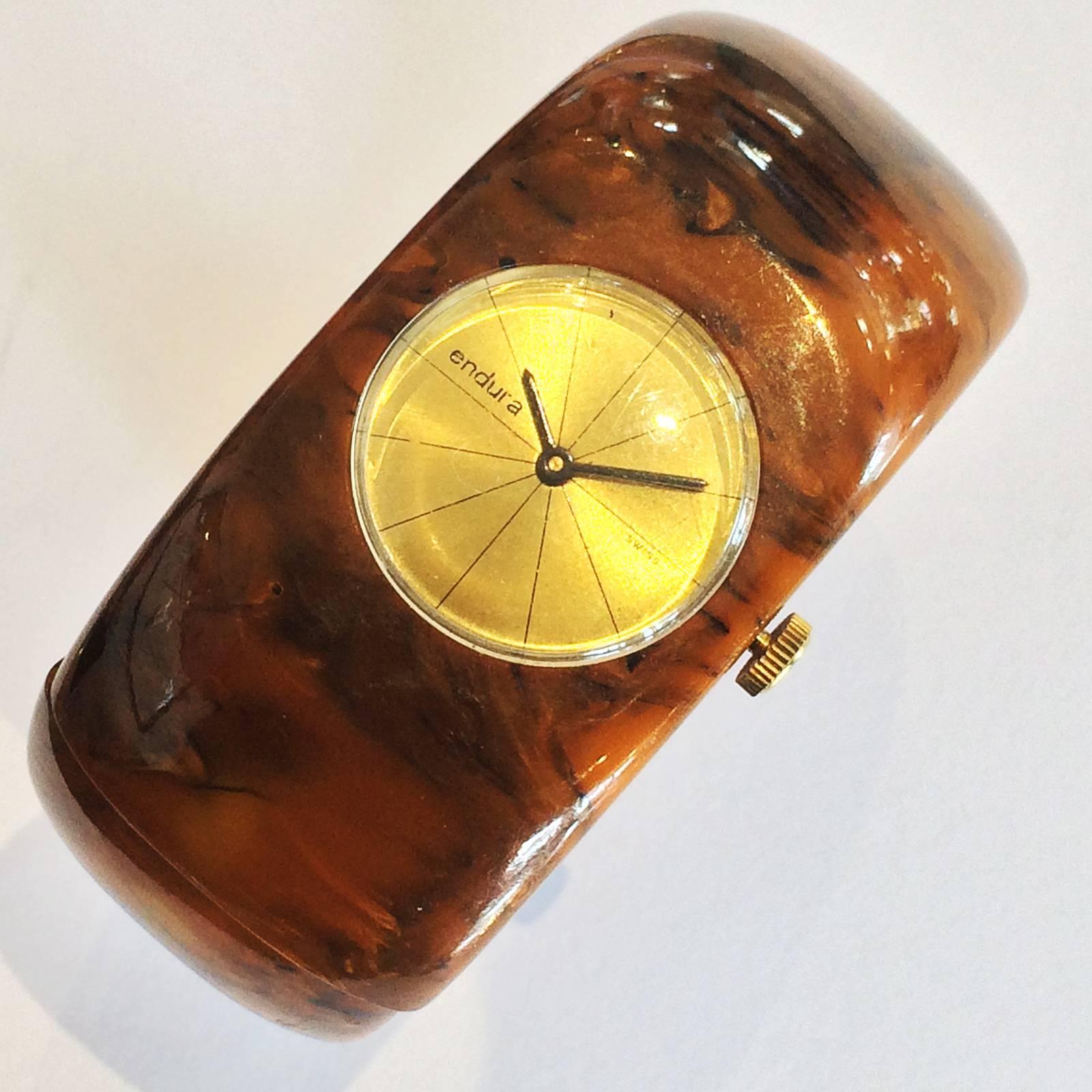 Art Deco Clamper Style Wrist Watch in “Mississippi Mud” colour Bakelite, by 