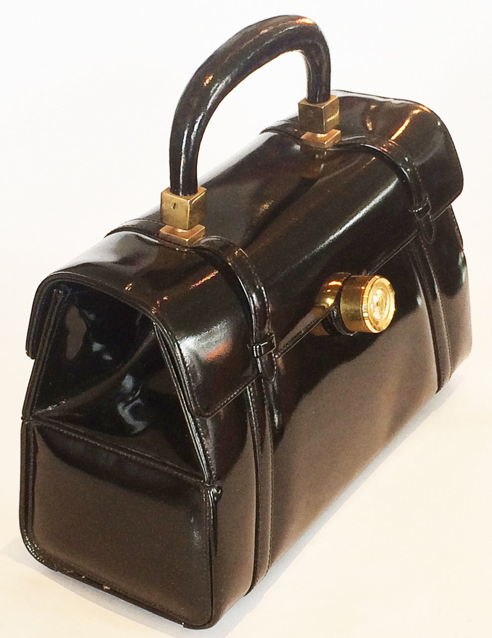 Rare Nettie Rosenstein structured solid black leather purse with watch 1